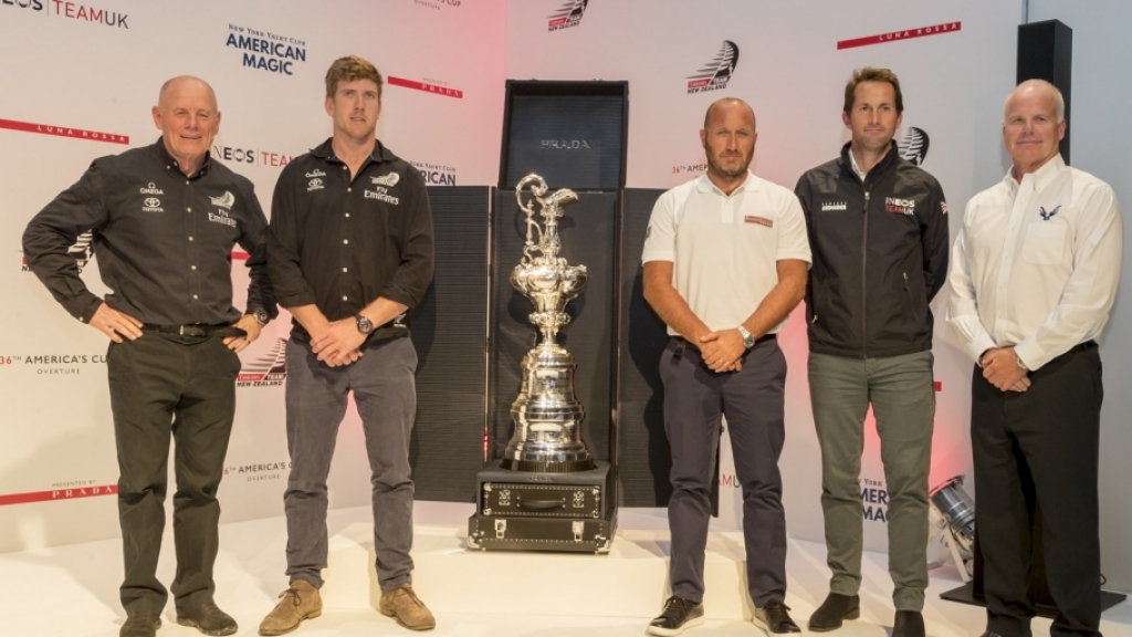 The America's Cup with the new Prada case.
Grant Dalton, CEO of Emirates Team New Zealand
Peter Burling, skipper of Emirates Team New Zealand
Max Sirena, skipper of Luna Rossa
Ben Ainslie, skipper of INEOS Team UK
Terry Hutchinson, skipper of American Magic